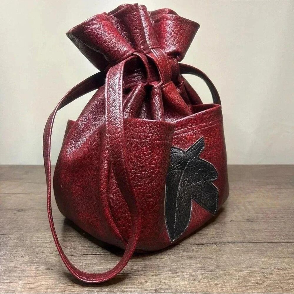 Red Leather Maple Leaf Bag